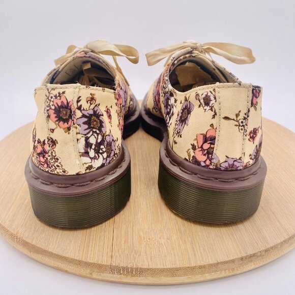 Dr Martens Shoes Womens 8 Beige Leather Fabric Floral Lester Oxford - Picture 8 of 12